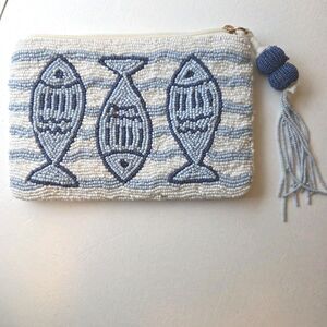 Beaded Purse With Fish, Handcrafted In India By Wandering Moon, Sardine Summer